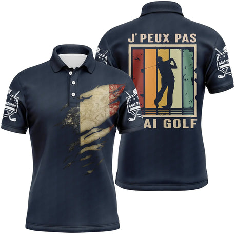 Polo de Golf, Cadeau Original Golfeur, Golf Passion, Drapeau France, J'peux Pas J'ai Golf - CT06022320 - Polo Homme Marine