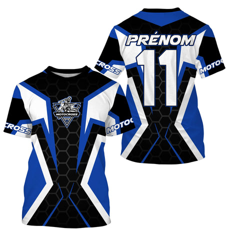 Chiptshirts T-shirt Anti-UV Motocross Personnalisé, MX Tout-Terrain Bleu Et Blanc - CT17122238 - T-shirt All Over Col Rond Unisexe